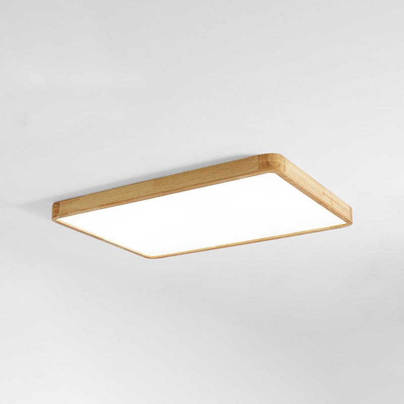 Minimalism Square Flush Mount Light Wood LED Ceiling Light for Bedroom