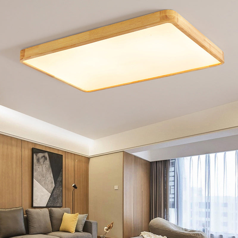 Minimalism Square Flush Mount Light Wood LED Ceiling Light for Bedroom