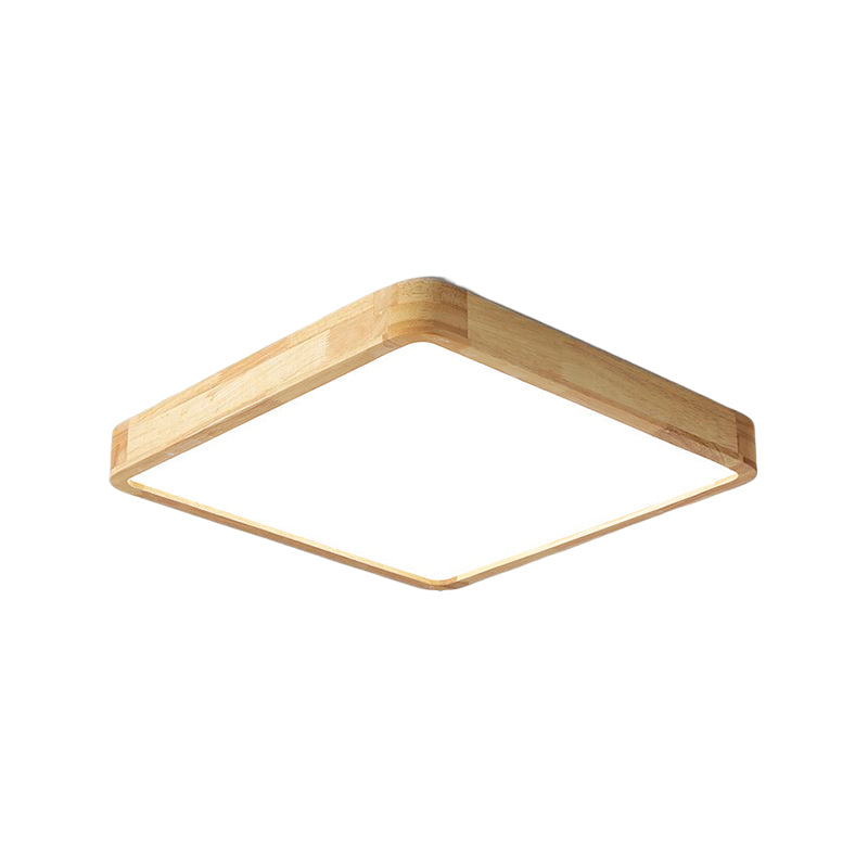 Minimalism Square Flush Mount Light Wood LED Ceiling Light for Bedroom