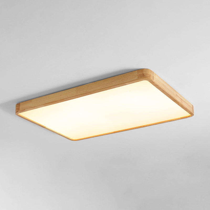 Minimalism Square Flush Mount Light Wood LED Ceiling Light for Bedroom