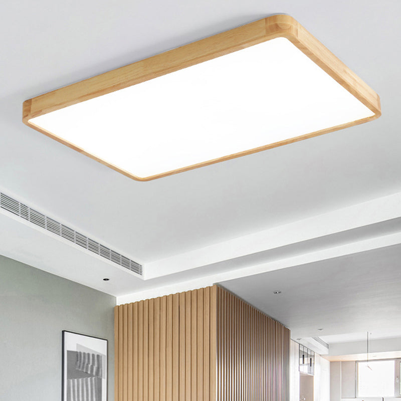 Minimalism Square Flush Mount Light Wood LED Ceiling Light for Bedroom