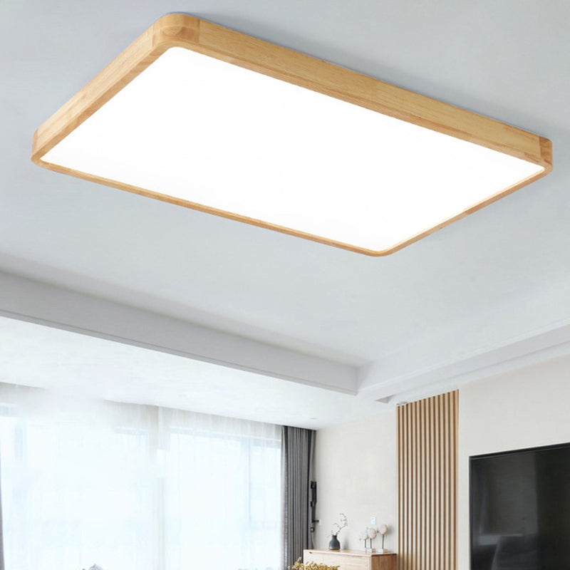 Minimalism Square Flush Mount Light Wood LED Ceiling Light for Bedroom