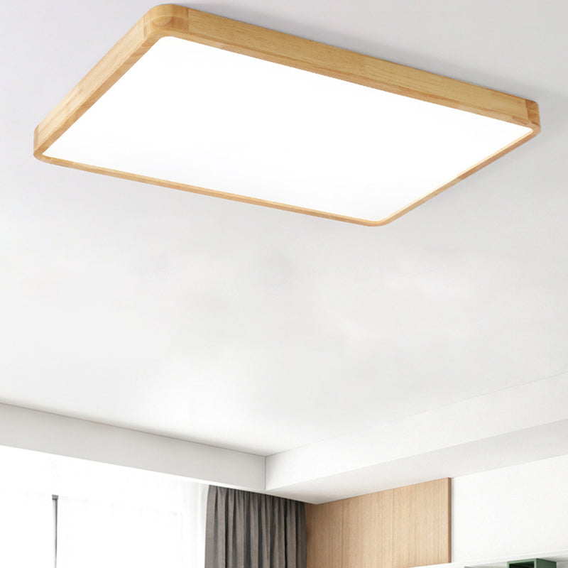 Minimalism Square Flush Mount Light Wood LED Ceiling Light for Bedroom