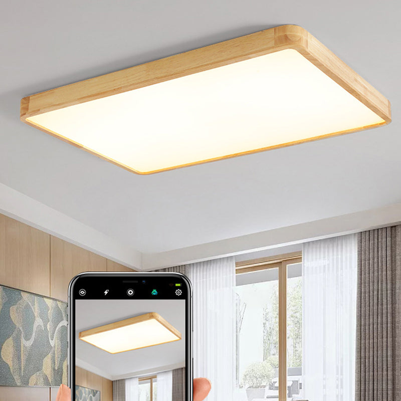 Minimalism Square Flush Mount Light Wood LED Ceiling Light for Bedroom