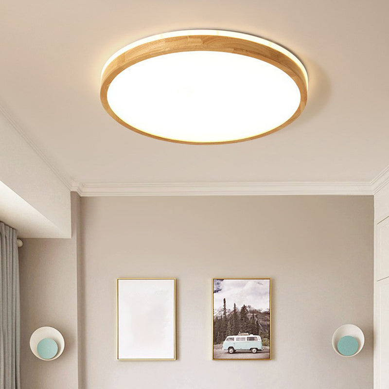 Minimalism Round Flush Mount Light Wood LED Ceiling Light for Bedroom