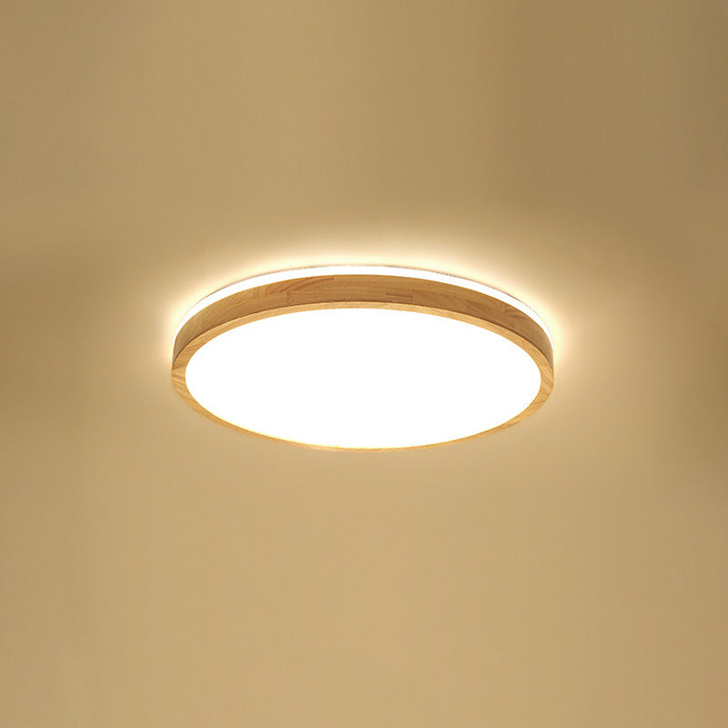 Minimalism Round Flush Mount Light Wood LED Ceiling Light for Bedroom