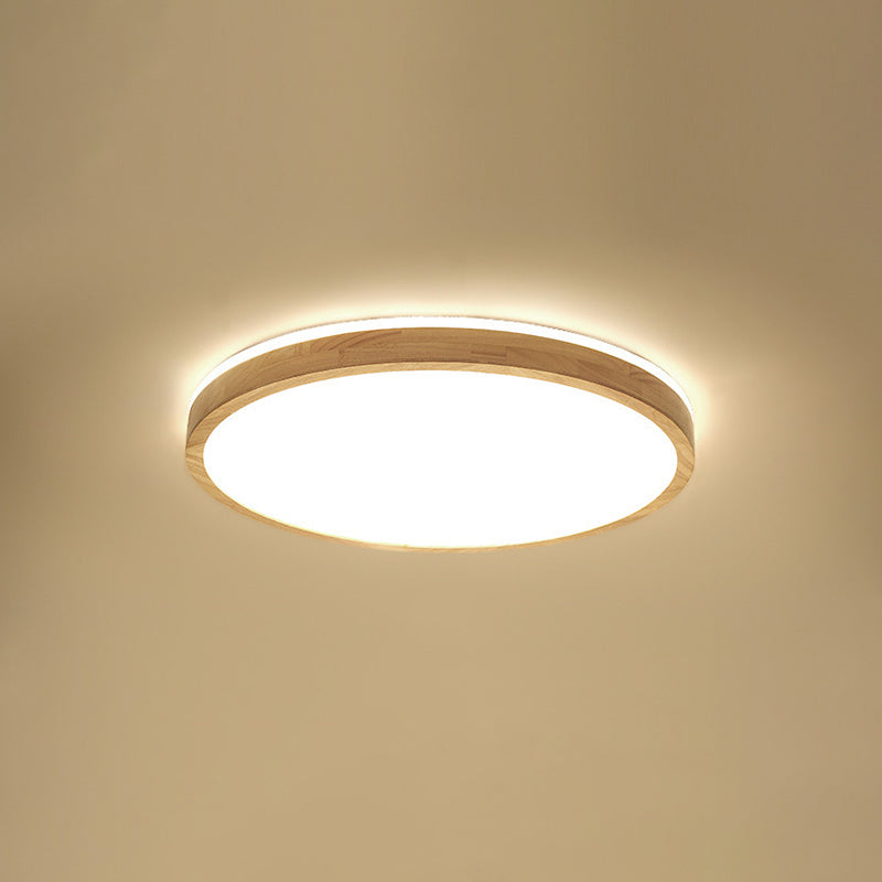 Minimalism Round Flush Mount Light Wood LED Ceiling Light for Bedroom