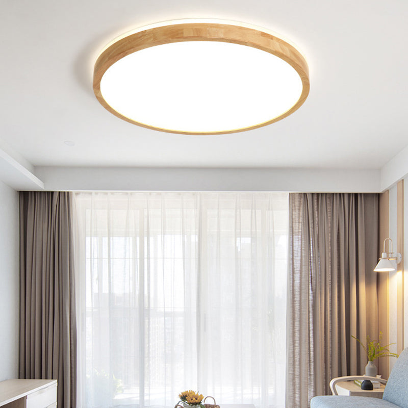 Minimalism Round Flush Mount Light Wood LED Ceiling Light for Bedroom