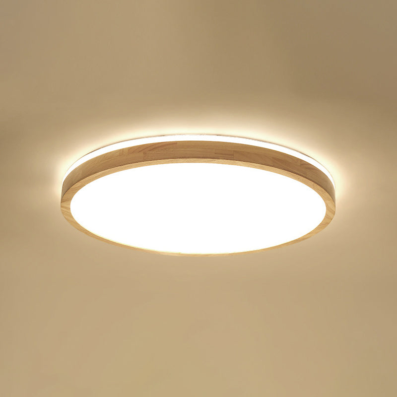 Minimalism Round Flush Mount Light Wood LED Ceiling Light for Bedroom