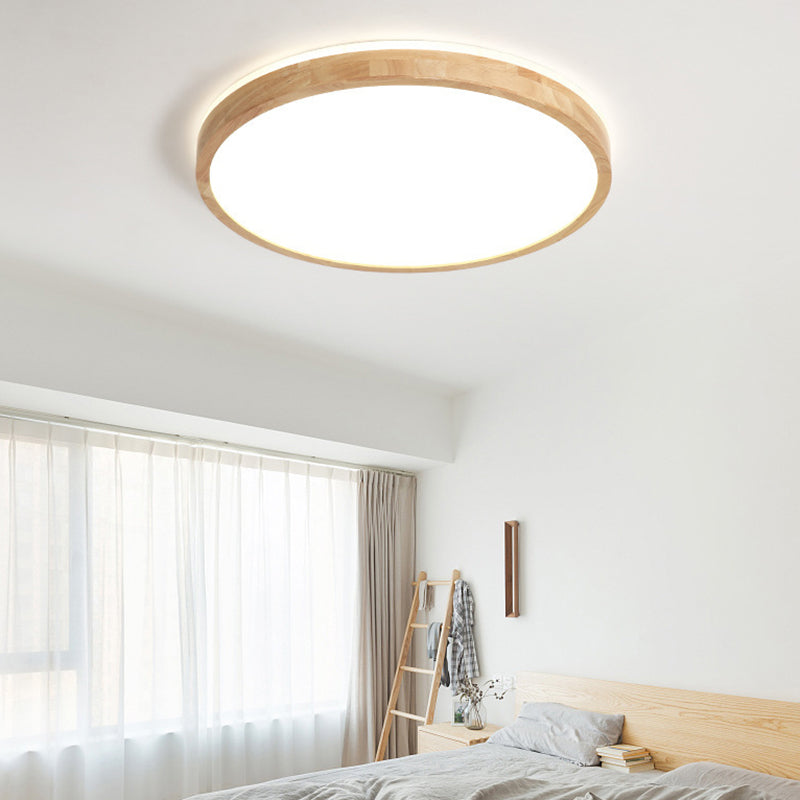 Minimalism Round Flush Mount Light Wood LED Ceiling Light for Bedroom