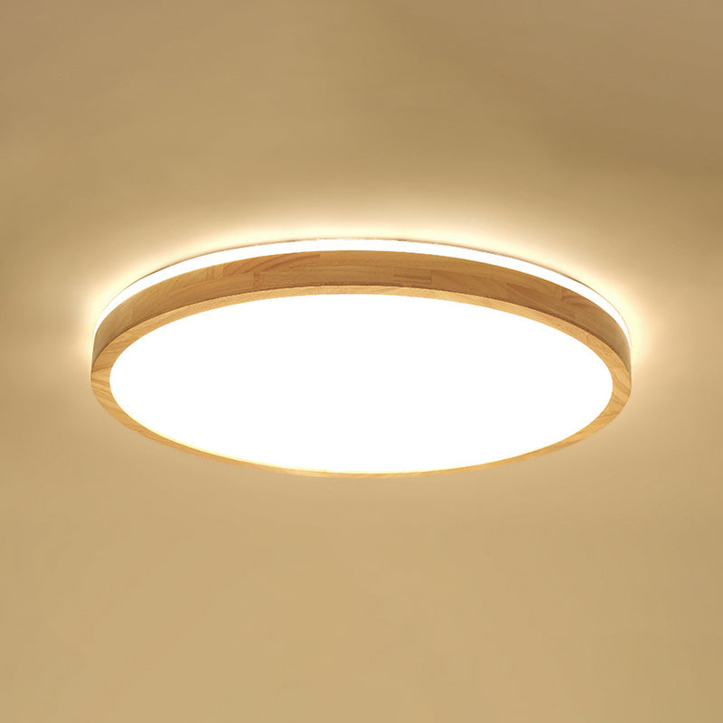 Minimalism Round Flush Mount Light Wood LED Ceiling Light for Bedroom