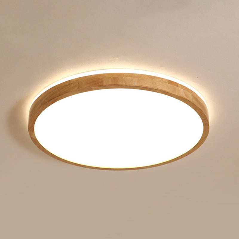 Minimalism Round Flush Mount Light Wood LED Ceiling Light for Bedroom