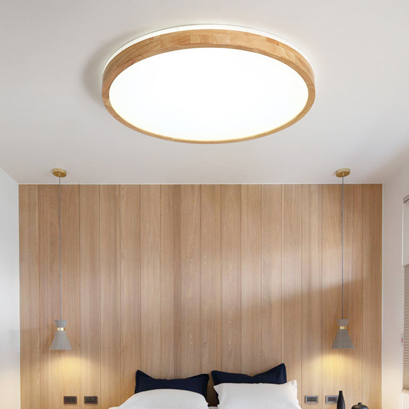 Minimalism Round Flush Mount Light Wood LED Ceiling Light for Bedroom