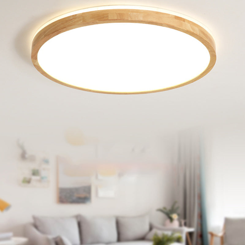 Minimalism Round Flush Mount Light Wood LED Ceiling Light for Bedroom