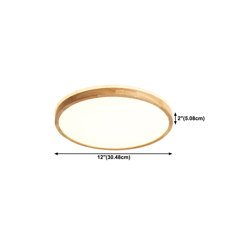 Minimalism Round Flush Mount Light Wood LED Ceiling Light for Bedroom