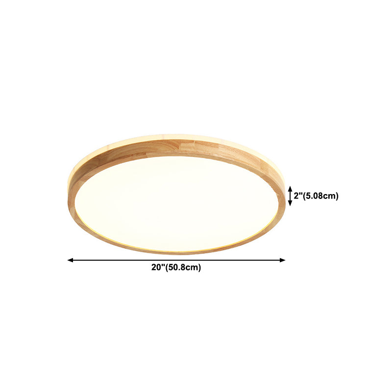 Minimalism Round Flush Mount Light Wood LED Ceiling Light for Bedroom