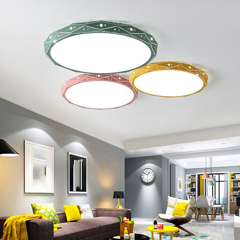 Nordic Style Macaron Flush Mount Light 18" Wide LED Ceiling Light with Metal for Bedroom