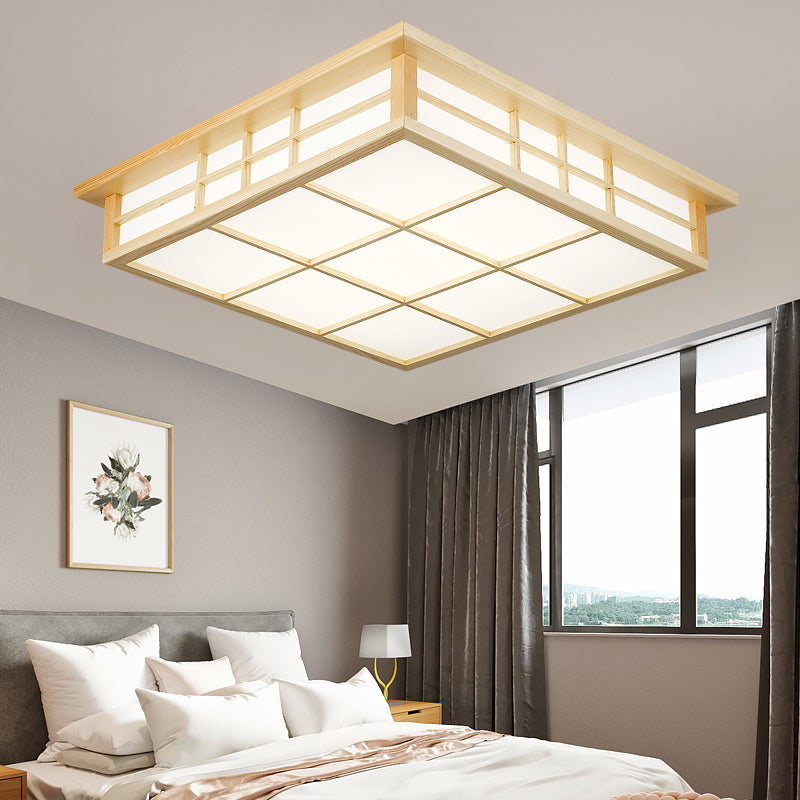 Simple Style Flush Mount Square LED Ceiling Light with Wood for Bedroom