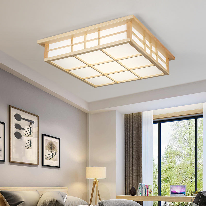 Simple Style Flush Mount Square LED Ceiling Light with Wood for Bedroom