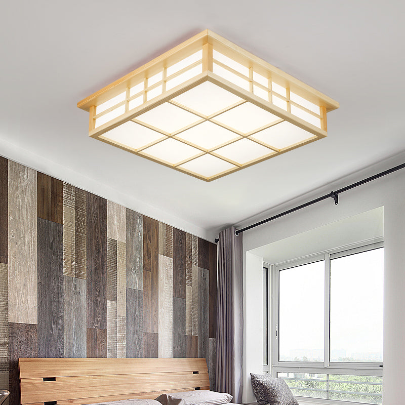 Simple Style Flush Mount Square LED Ceiling Light with Wood for Bedroom