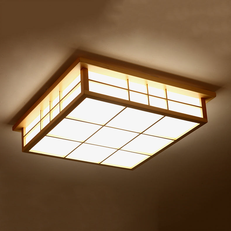 Simple Style Flush Mount Square LED Ceiling Light with Wood for Bedroom