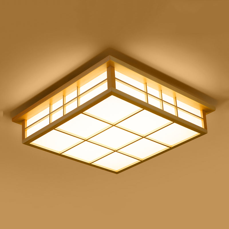 Simple Style Flush Mount Square LED Ceiling Light with Wood for Bedroom