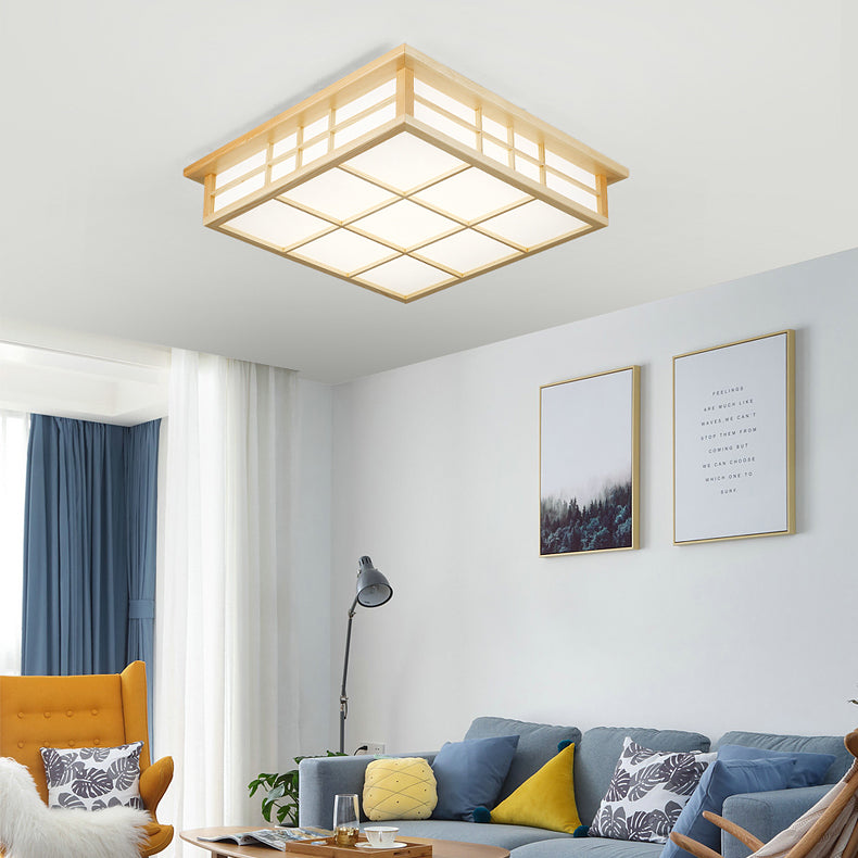 Simple Style Flush Mount Square LED Ceiling Light with Wood for Bedroom