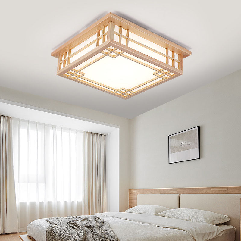 Modern Flush Mount Square LED Ceiling Light with Wood for Bedroom