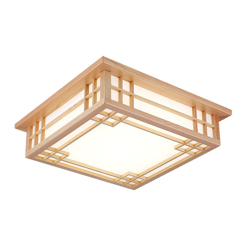 Modern Flush Mount Square LED Ceiling Light with Wood for Bedroom