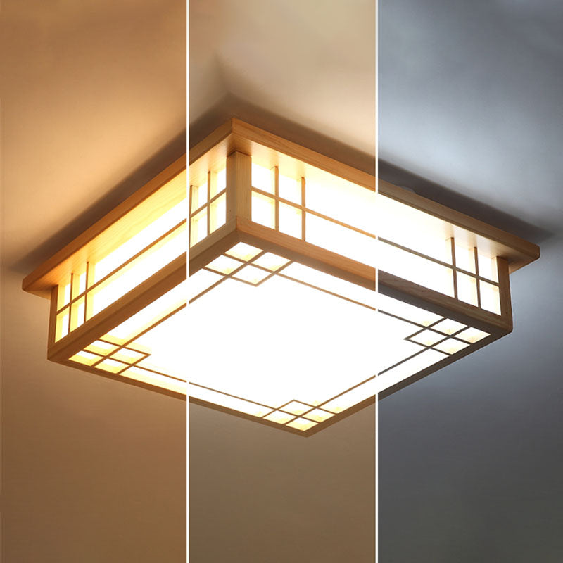 Modern Flush Mount Square LED Ceiling Light with Wood for Bedroom