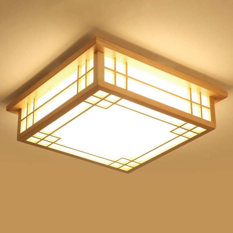 Modern Flush Mount Square LED Ceiling Light with Wood for Bedroom