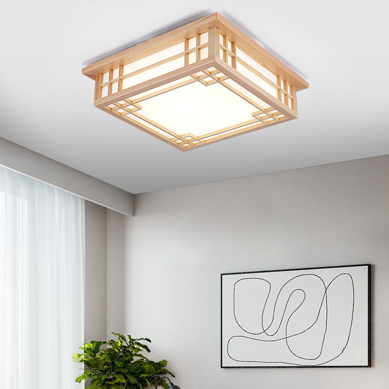 Modern Flush Mount Square LED Ceiling Light with Wood for Bedroom