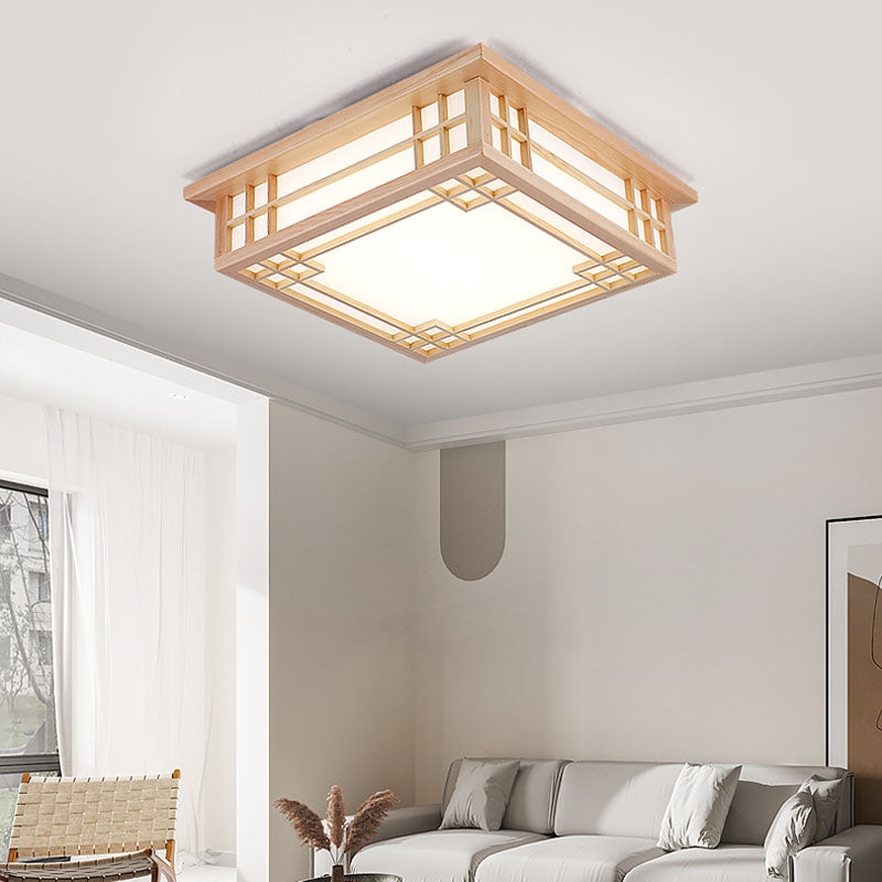 Modern Flush Mount Square LED Ceiling Light with Wood for Bedroom