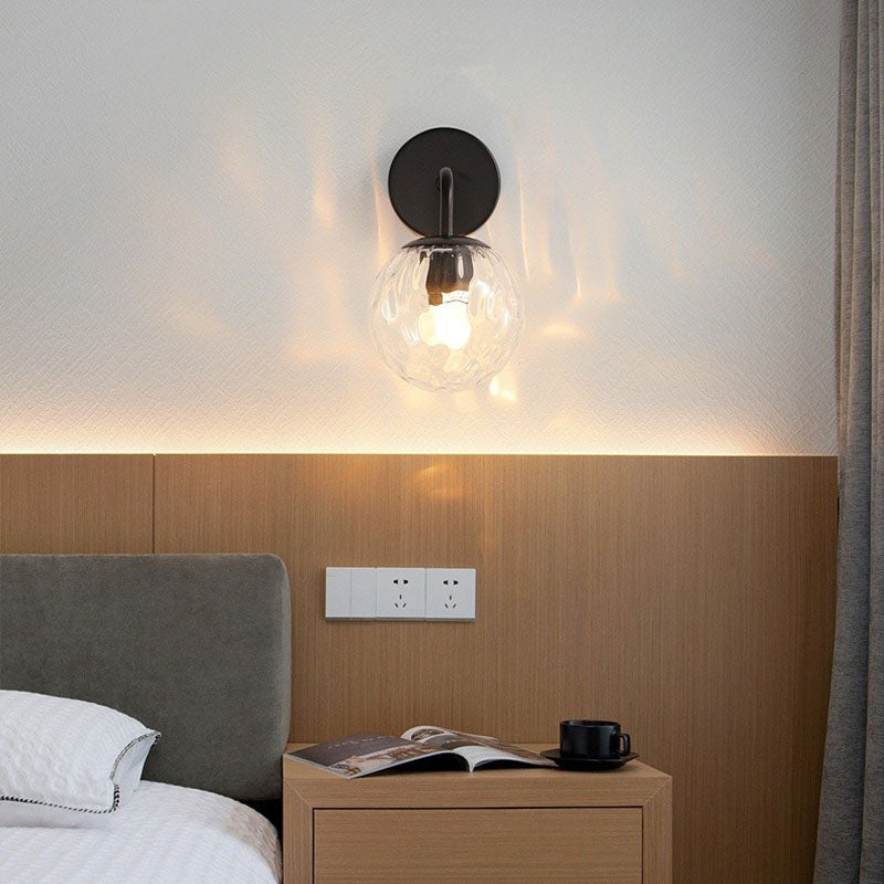 Metal 1-Light Wall Lamp in Modern Style Globe Glass Wall Light for Bedroom