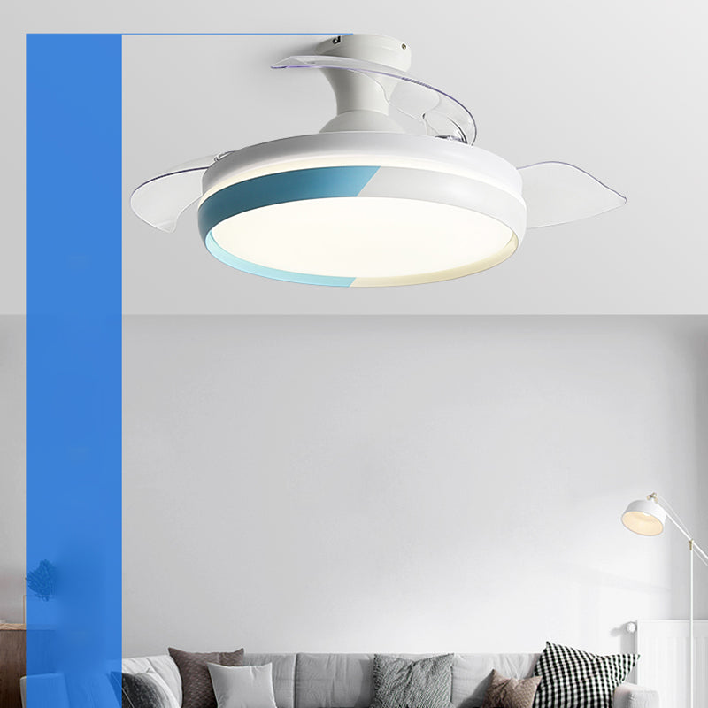 Round Metal Ceiling Fan Light Kids Style 1-Light Ceiling Fan Lamp for Living Room