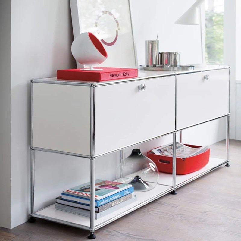 Contemporary White Sideboard Metal Dining Sideboard Table for Living Room