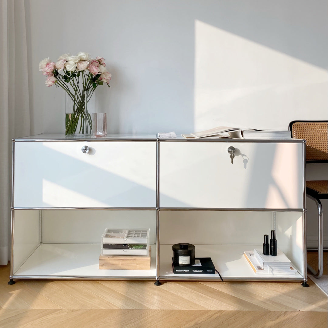 Contemporary White Sideboard Metal Dining Sideboard Table for Living Room