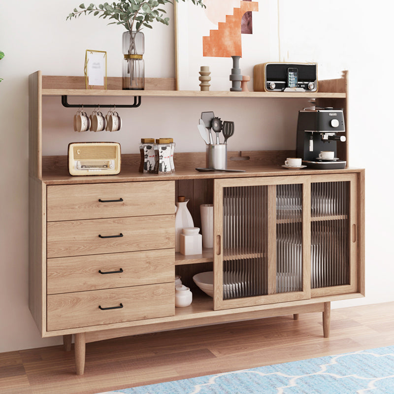 Simplicity Wood Sideboard 4 Drawer 2 Glass Doors Cupboard for Living Room