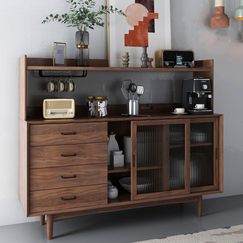 Simplicity Wood Sideboard 4 Drawer 2 Glass Doors Cupboard for Living Room