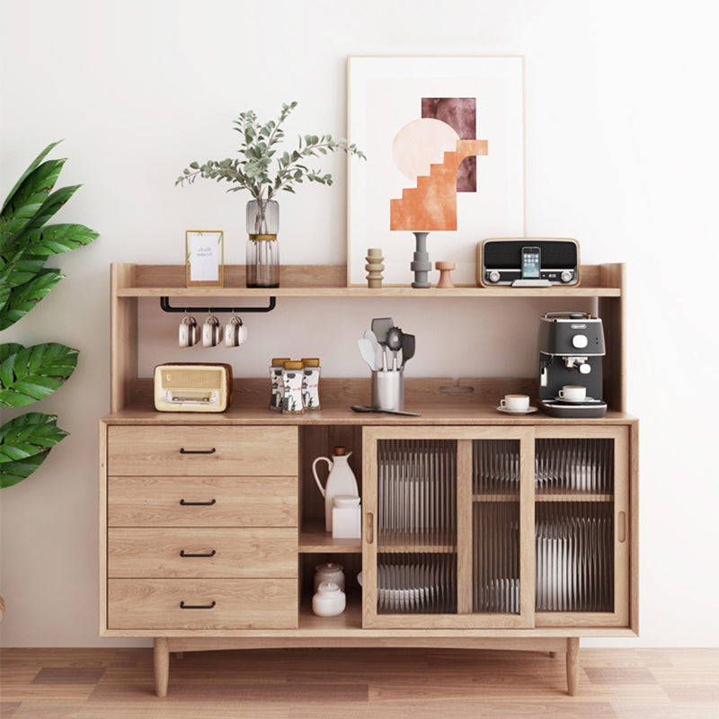 Simplicity Wood Sideboard 4 Drawer 2 Glass Doors Cupboard for Living Room