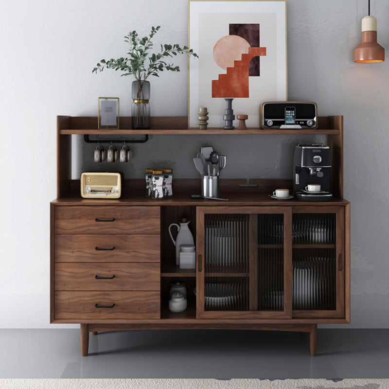 Simplicity Wood Sideboard 4 Drawer 2 Glass Doors Cupboard for Living Room