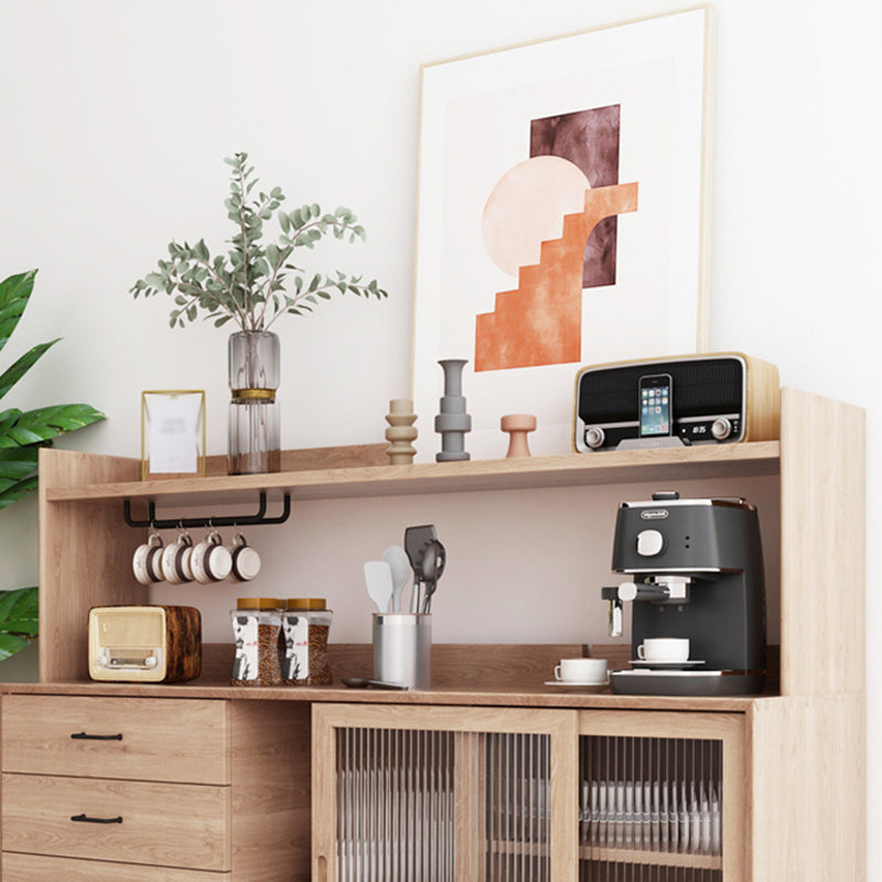 Simplicity Wood Sideboard 4 Drawer 2 Glass Doors Cupboard for Living Room