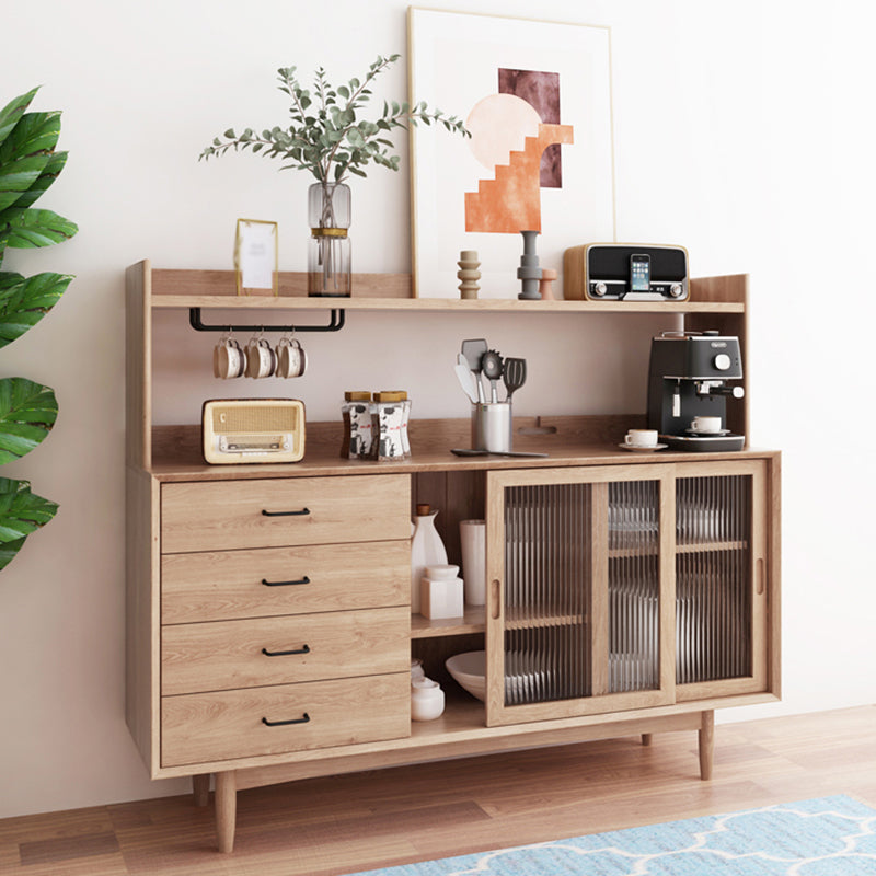 Simplicity Wood Sideboard 4 Drawer 2 Glass Doors Cupboard for Living Room