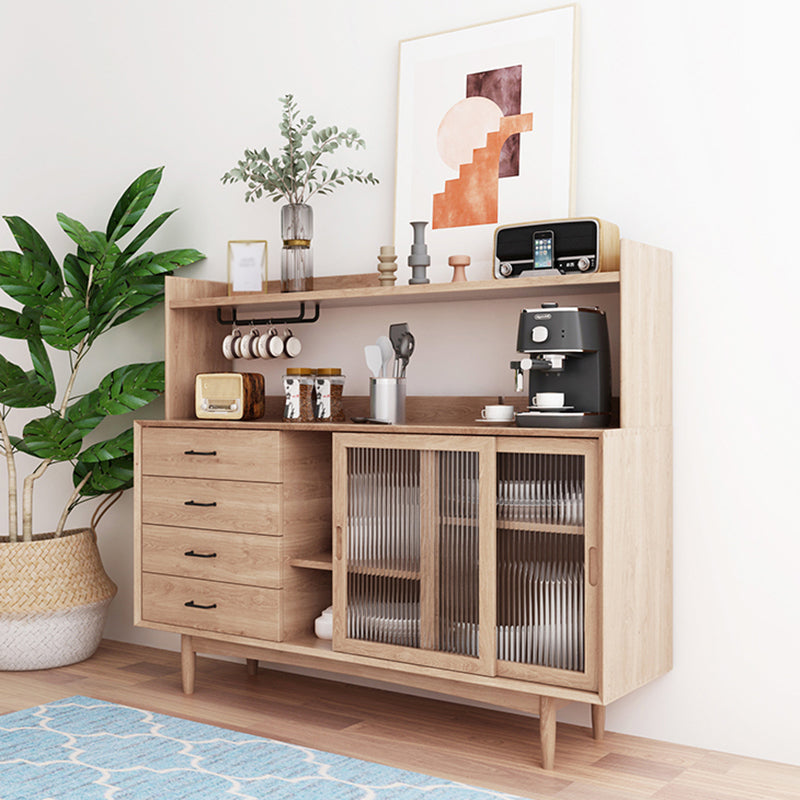 Simplicity Wood Sideboard 4 Drawer 2 Glass Doors Cupboard for Living Room