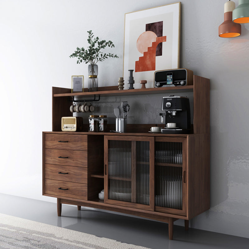 Simplicity Wood Sideboard 4 Drawer 2 Glass Doors Cupboard for Living Room