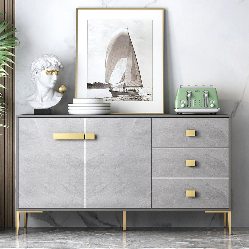 Grey Engineered Wood Sideboard Modern Adjustable Shelving Dining Server for Living Room