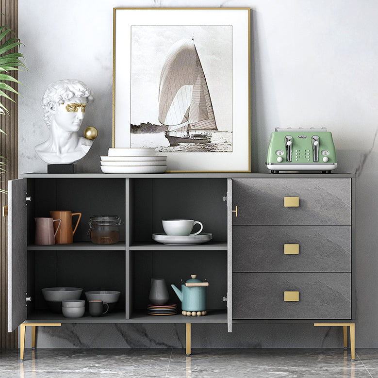 Grey Engineered Wood Sideboard Modern Adjustable Shelving Dining Server for Living Room