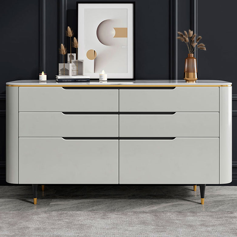 6-Drawer Wood Sideboard Modern Buffet Table with Stone Countertop for Living Room