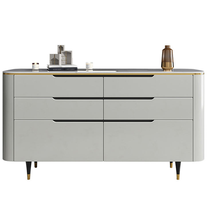 6-Drawer Wood Sideboard Modern Buffet Table with Stone Countertop for Living Room