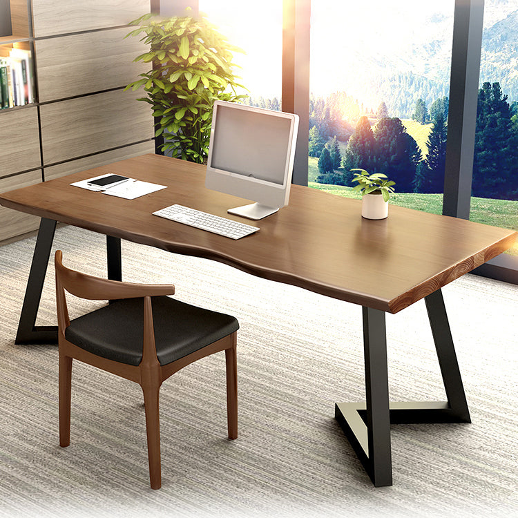 Modern Brown Top Office Desk Solid Wood Writing Desk for Home